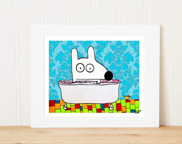 Matted Art Print | Stinky Dog Bath