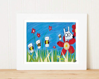 Matted Art Print | Stinky Dog With Bees