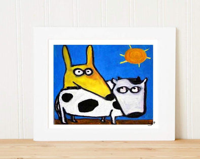 Matted Art Print | Stinky Dog On A Cow