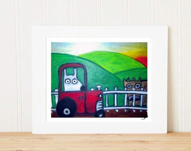 Matted Art Print | Stinky Dog On The Farm