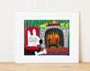 Matted Art Print | Stinky Dog By The Fire