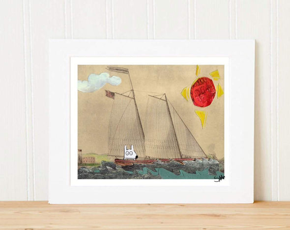 Matted Art Print | Stinky Dog Out To Sea