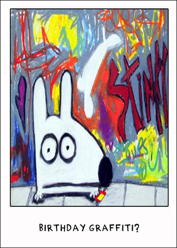 Stinky Dog greeting card graffiti on wall