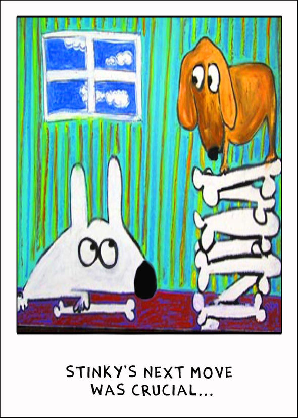 Stinky Dog greeting card stealing friends bone