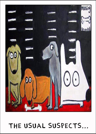 Stinky Dog greeting card line up stolen bone