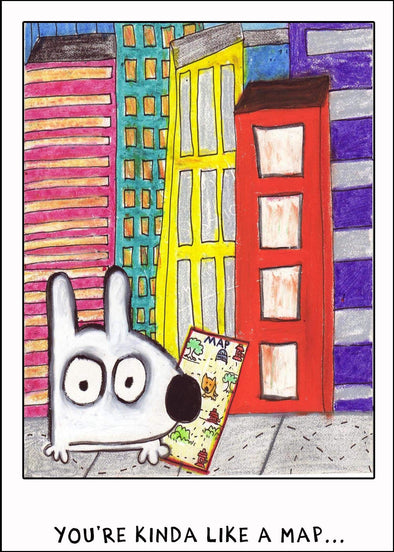 Stinky Dog greeting card in the city