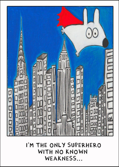 Stinky Dog greeting card super hero fly city