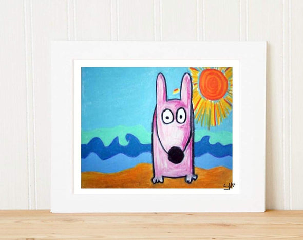 Matted Art Print | Stinky Dog At The Beach