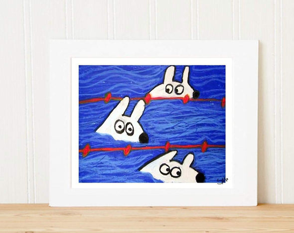 Matted Art Print | Stinky Dog Swimming