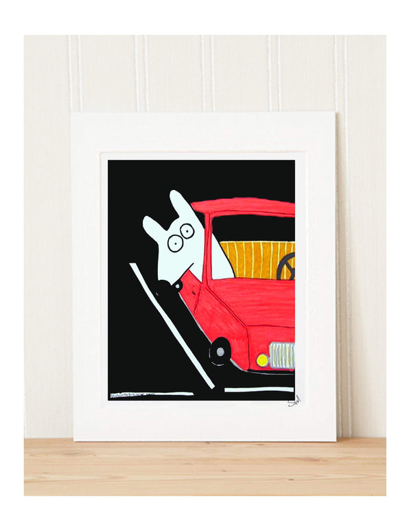 Matted Art Print | Stinky Dog In The Parking Lot