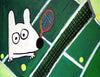 stinky dog playing tennis