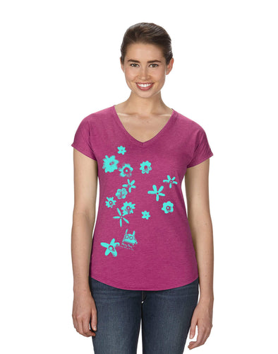 Stinky Dog women's t-shirt-Flowers V-Neck T-Shirt